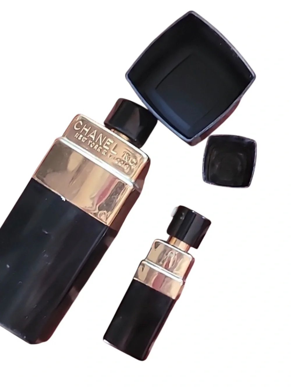 CHANEL Black and Gold Decorative Lipstick Bottle Set